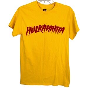 WWE Hulk Hogan Hulkamania Graphic T-Shirt Yellow Red Mens Small 100% Cotton